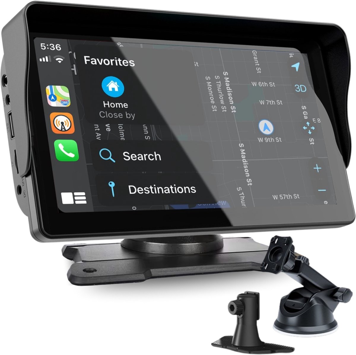 Carplay scherm 7" PRO - Apple Carplay & Android Auto (draadloos) - Bluetooth - Navigatiesysteem auto - USB-C aansluiting