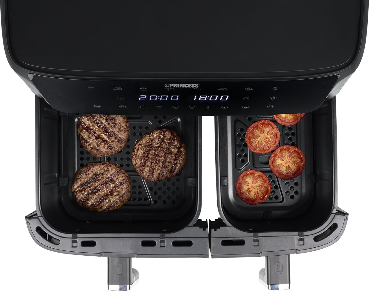 Dubbele Airfryer Princess 11L XXL 2700W - 6,5L + 4,5L Manden, 8 Programma’s, Digitaal, 80-200°C - Afbeelding 5