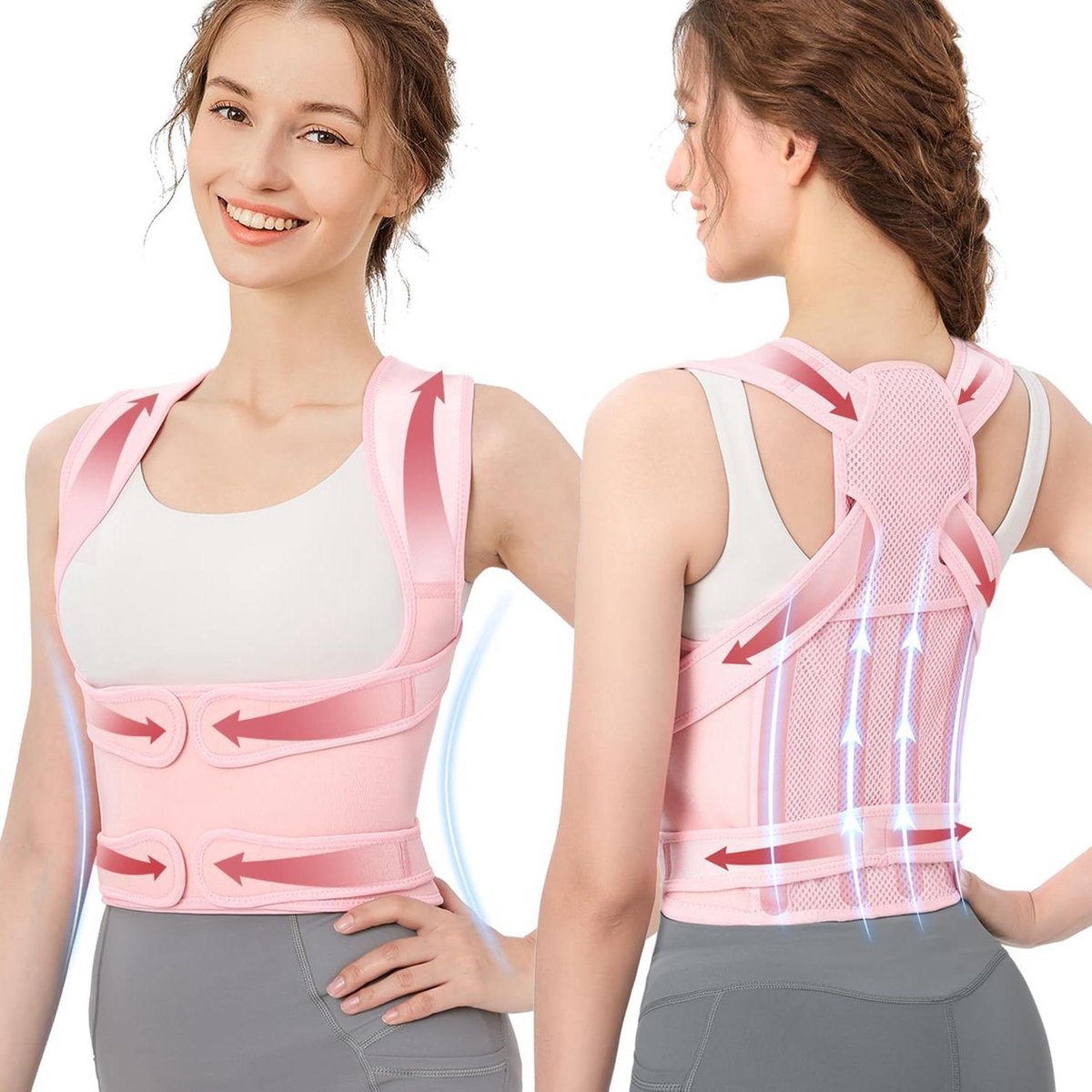 Verstelbare rughouder voor houdingscorrectie en pijnverlichting - Unisex - Roze - Maat M