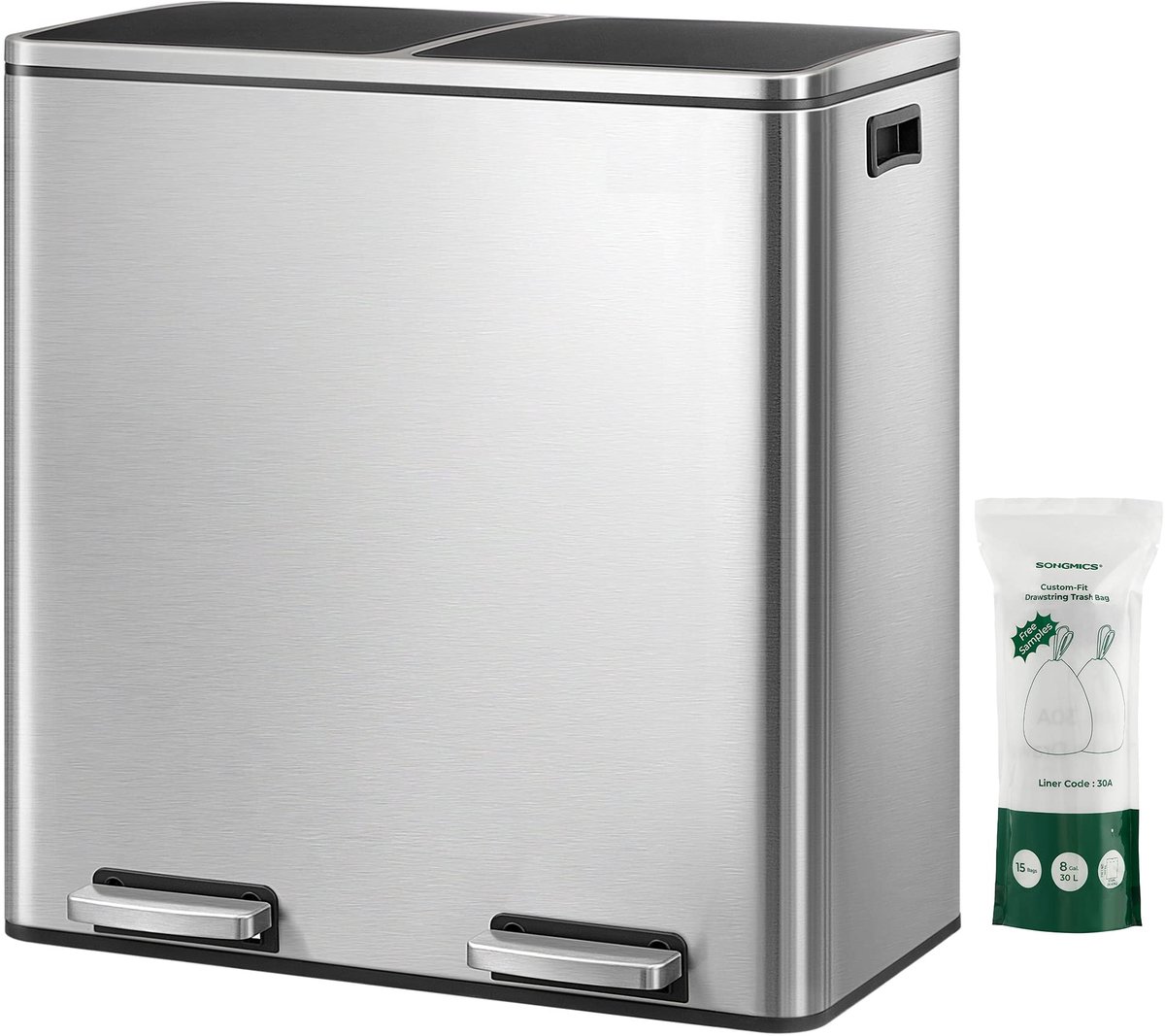 Songmics Prullenbak Met 2 Compartimenten - 2 x 30 L - Met Zwart