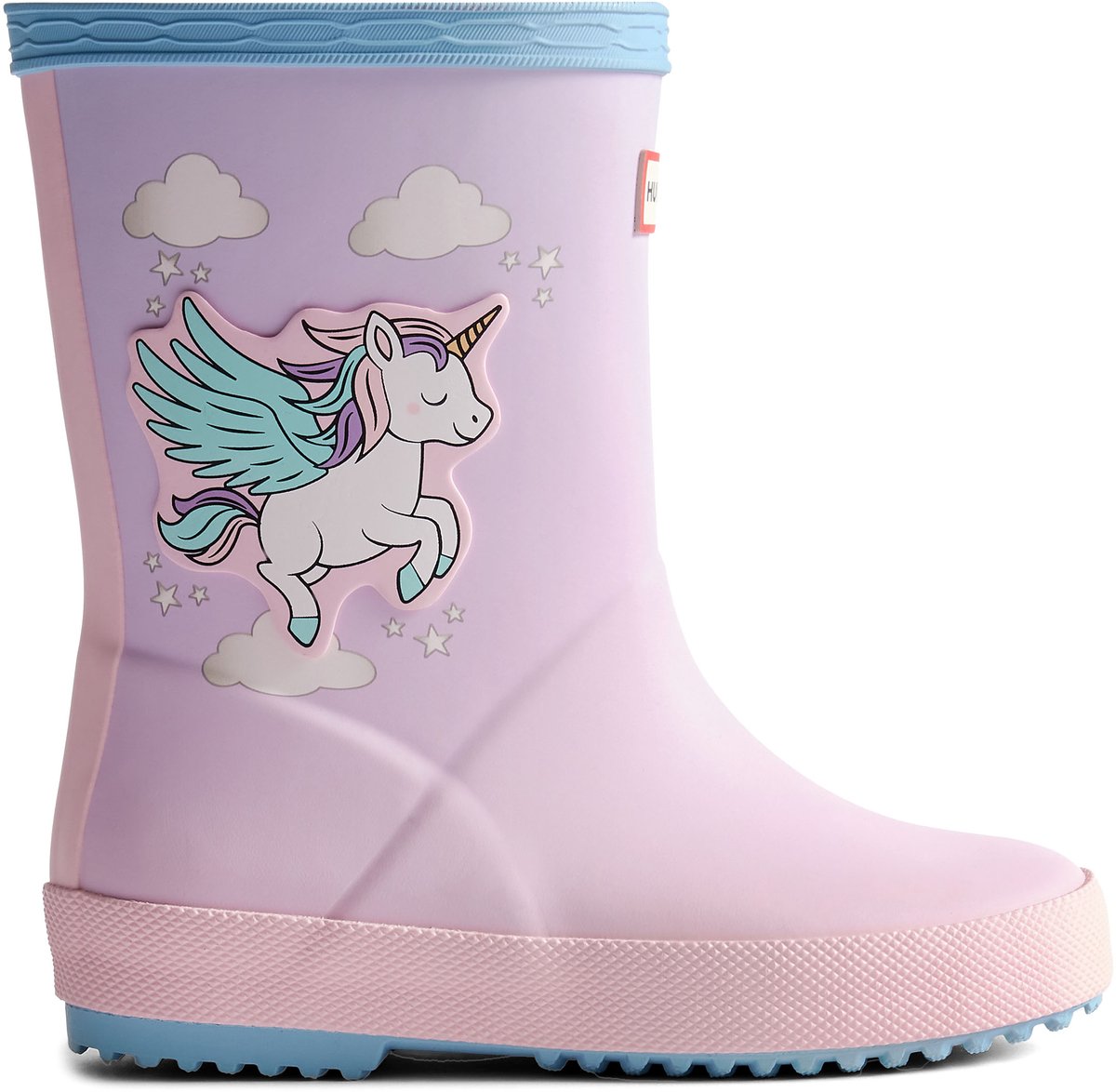 Hunter - Original Kids First Unicorn Print Wellington Boots Blue Frost/Parfait Pink - Maat 24