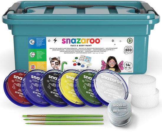 Snazaroo 1172018 Mini Starter Kit Aqua Schminke – Kinder & Volwassenen Schminke – Hypoallergeen – Halloween & Fasching – 14-delig