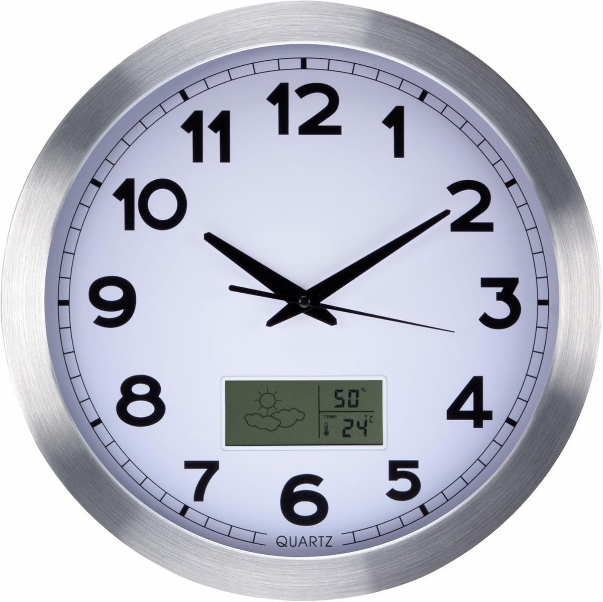 Ronde Wandklok met LCD Display, Thermometer, Hygrometer en Weersvoorspelling