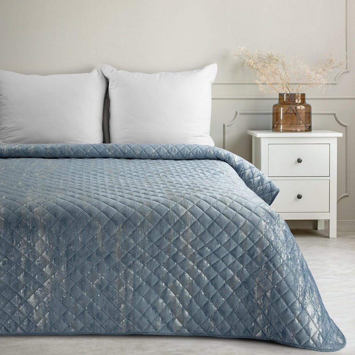 Luxe Marmer Patroon Sprei voor Tweepersoonsbed - Fluweelachtig Glamour Plaid in Blauw en Zilver