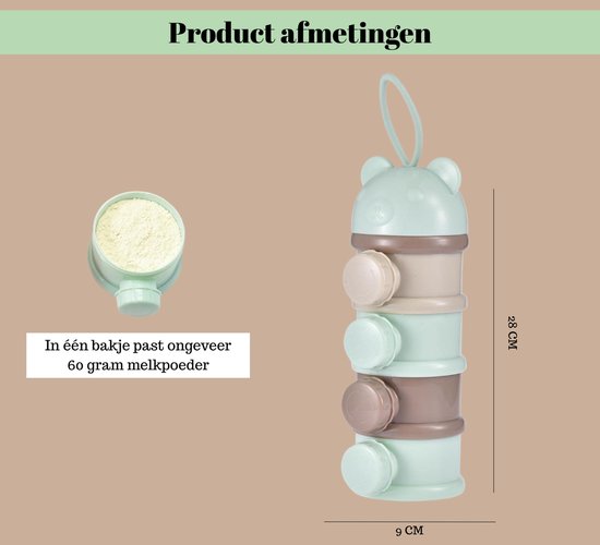 Melktoren - Baby melkpoeder doseerdoosjes - Bewaarbakjes babyvoeding - 4 laags - Melkpoeder doseerdoosjes - Melkpoeder toren - Melkpoeder bewaarbakjes - Melk poeder Dispenser - Melkpoeder Reisbox - Babyvoeding bewaarbox - BPA vrij - Mintgroen van Little Dutch — afbeelding 2
