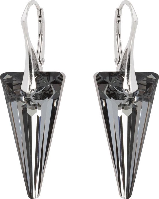 DBD - Zilveren Oorbellen - Spike - Swarovski Kristal Elements - Grijs Zwart - 28MM - Anti Allergisch