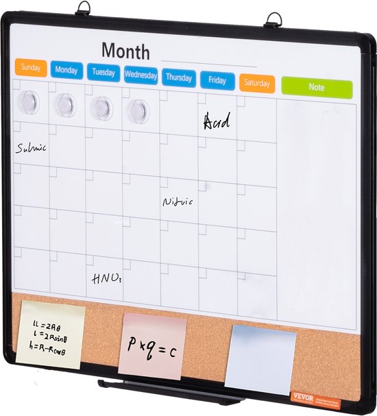 VEVOR 60x45cm wandbord whiteboard kurkbord prikbord memobord aluminium frame