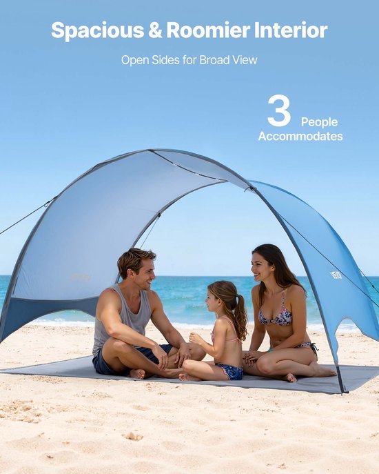 VEVOR strandtent/zonnescherm voor 3 personen, UPF 50+ bescherming, draagbare strandtent met draagtas en haringen, lichtgewicht compacte strandparasol voor kamperen, vissen, picknicken, zonnebaden van Merkloos — afbeelding 4