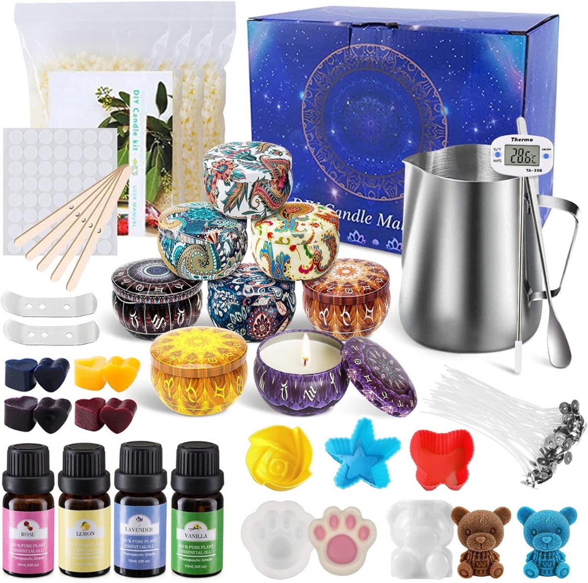 Aura® Candle Making Kit – Zelf Kaarsen Maken Set – Met Geurende Bijenwas - Starterspakket - Blauw - 22cm x 18cm x 14cm