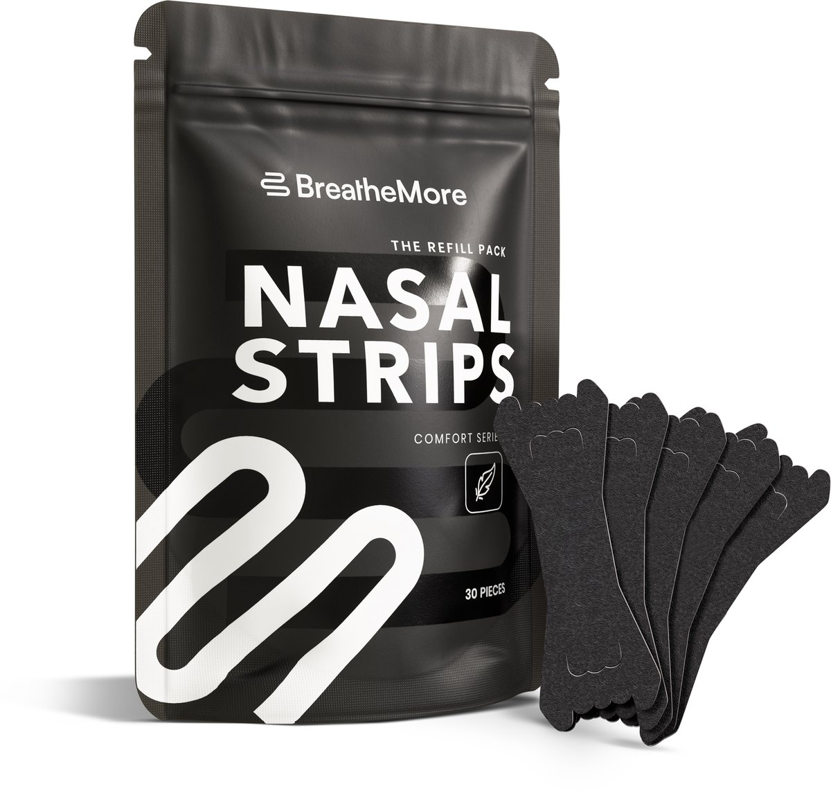 BreatheMore® Neusstrips - The Comfort Series - Refill Pack - Zwart - 30 stuks