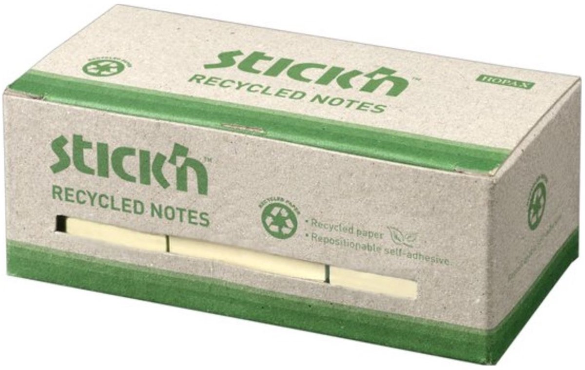Stick'n recycled kleine sticky notes - 38x51mm - Pastel Geel - doos 12 stuks