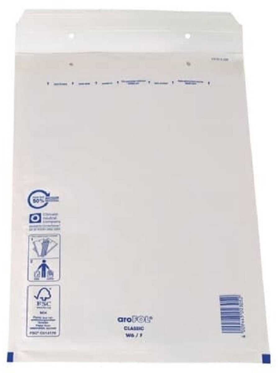 25 Wit gerecyclede luchtkussenenveloppen - Formaat 6/f - 22 x 34 Cm