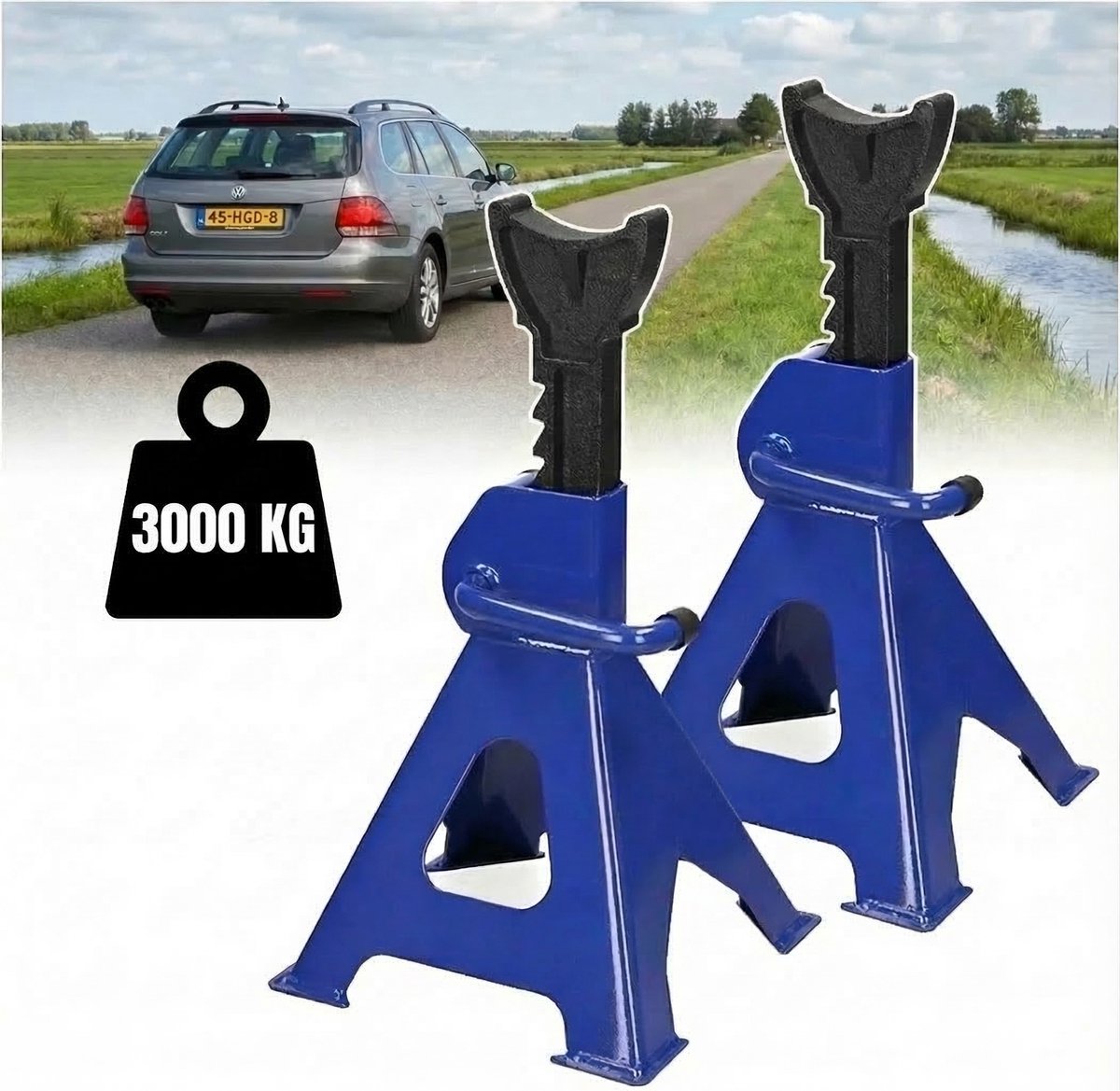 Aiverig® Assteunen Set van 2 – Auto Kriksteunen 3000 kg – Verstelbaar in 8 Standen – Stalen Assteun & Kriksteun – Voor Auto, Camper & Werkplaats – 19×20×24 CM