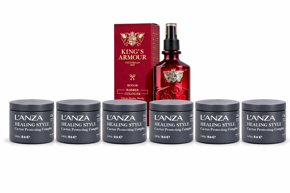 L’ANZA Healing Style Clay 6-Pack – Professionele Haar Clay 100 ml x6 – Sterke Hold & Matte Finish – Voordeelbundel met King’s Armour Barber Cologne