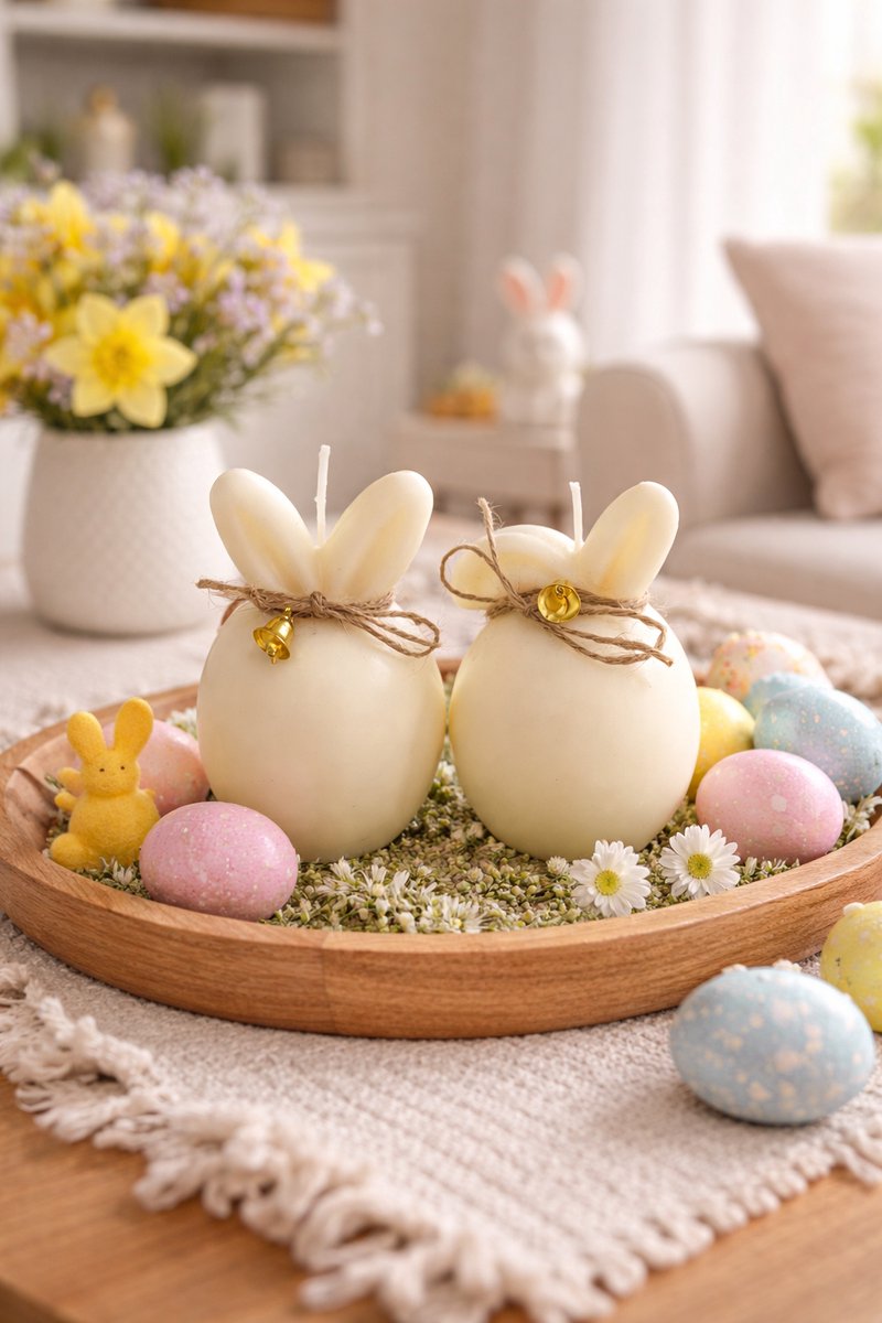 Lumen and Lux Candles Paaskaars Konijn – Set van 2 – Handgemaakte Kaarsen – Paasdecoratie – Cadeau voor Pasen – Woondecoratie Lila met ivoor