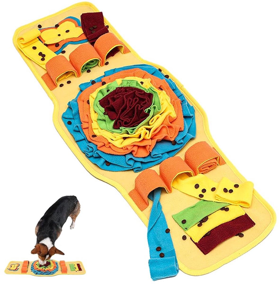 Interactieve Snuffelmat voor Honden & Katten - 80x28.5 cm - Hersentraining & Intelligentiespeelgoed - Voorkomt Schrokken - Oranje/Blauw