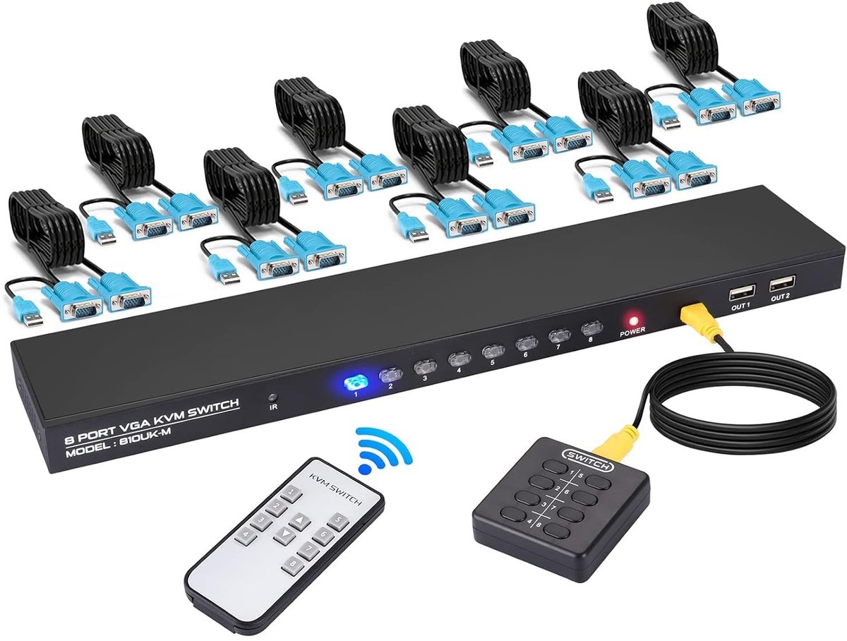 8 Poorts VGA KVM Switch met USB Hub en Afstandsbediening voor 8 Computers