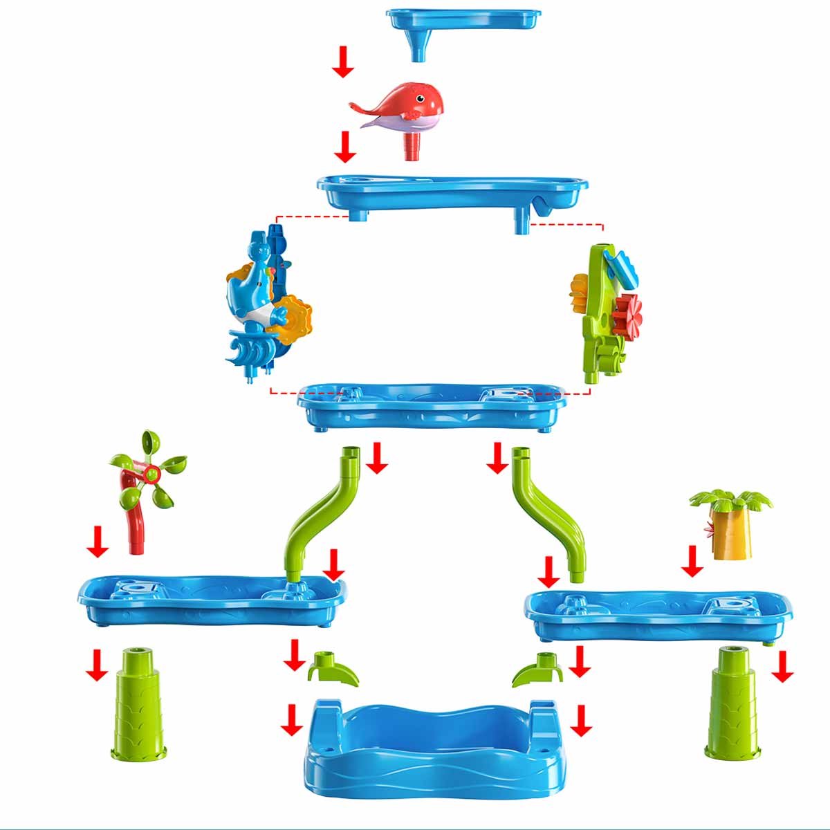 Meedeer XXL Watertafel-5 Verdiepingen-Zandtafel voor Kinderen-Speeltafel-Incl. Schepjes, Gietertjes & Zandvormpjes-Multifunctioneel Buiten speelgoed voor jongens en meisjes-Voor 3-5 jaar — afbeelding 11