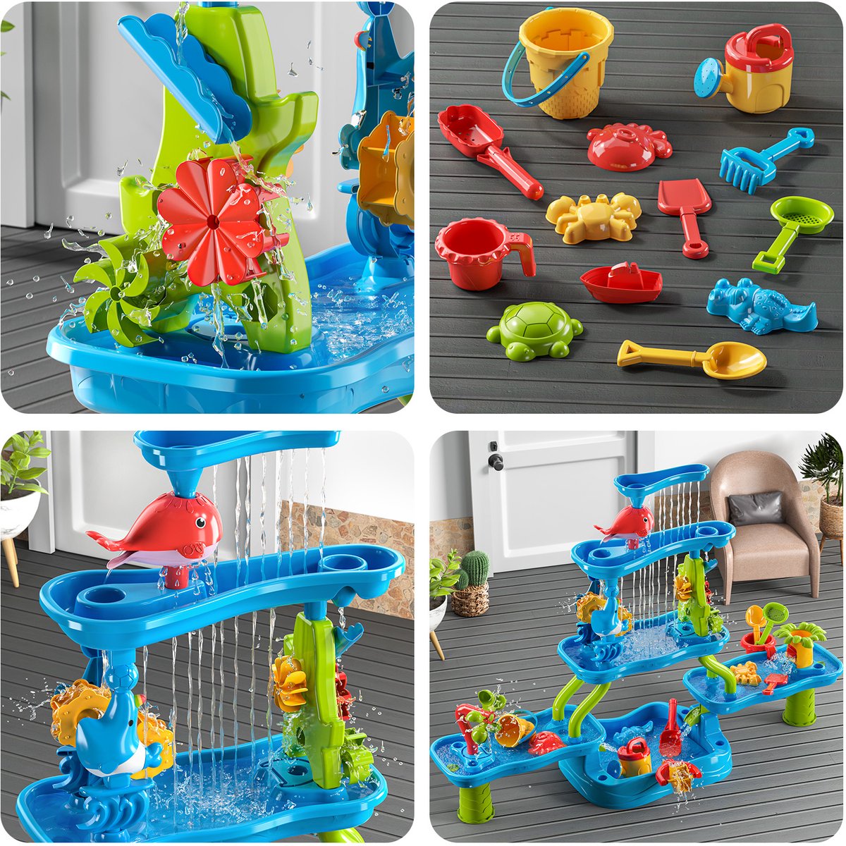 Meedeer XXL Watertafel-5 Verdiepingen-Zandtafel voor Kinderen-Speeltafel-Incl. Schepjes, Gietertjes & Zandvormpjes-Multifunctioneel Buiten speelgoed voor jongens en meisjes-Voor 3-5 jaar — afbeelding 6