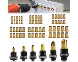 Hand Riveter Kit - 6-delig - met 60 Moeren - Klinkmoertang set voor M3 M4 M5 M6 M8 M10 - blindklinkmoer set - Rivet Nut Accessoires - Klinkmoeren - Handmatige Klinkmachine - voor plaatstaal, aluminium, auto