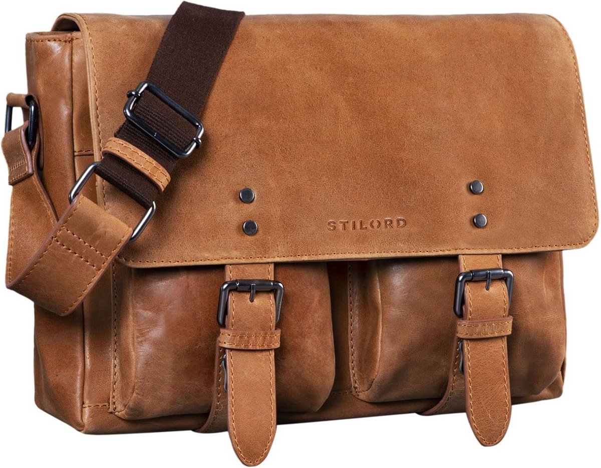 Leren Aktetas Vintage Schoudertas 13 Inch Laptop Tas Echt Leer Bruin M