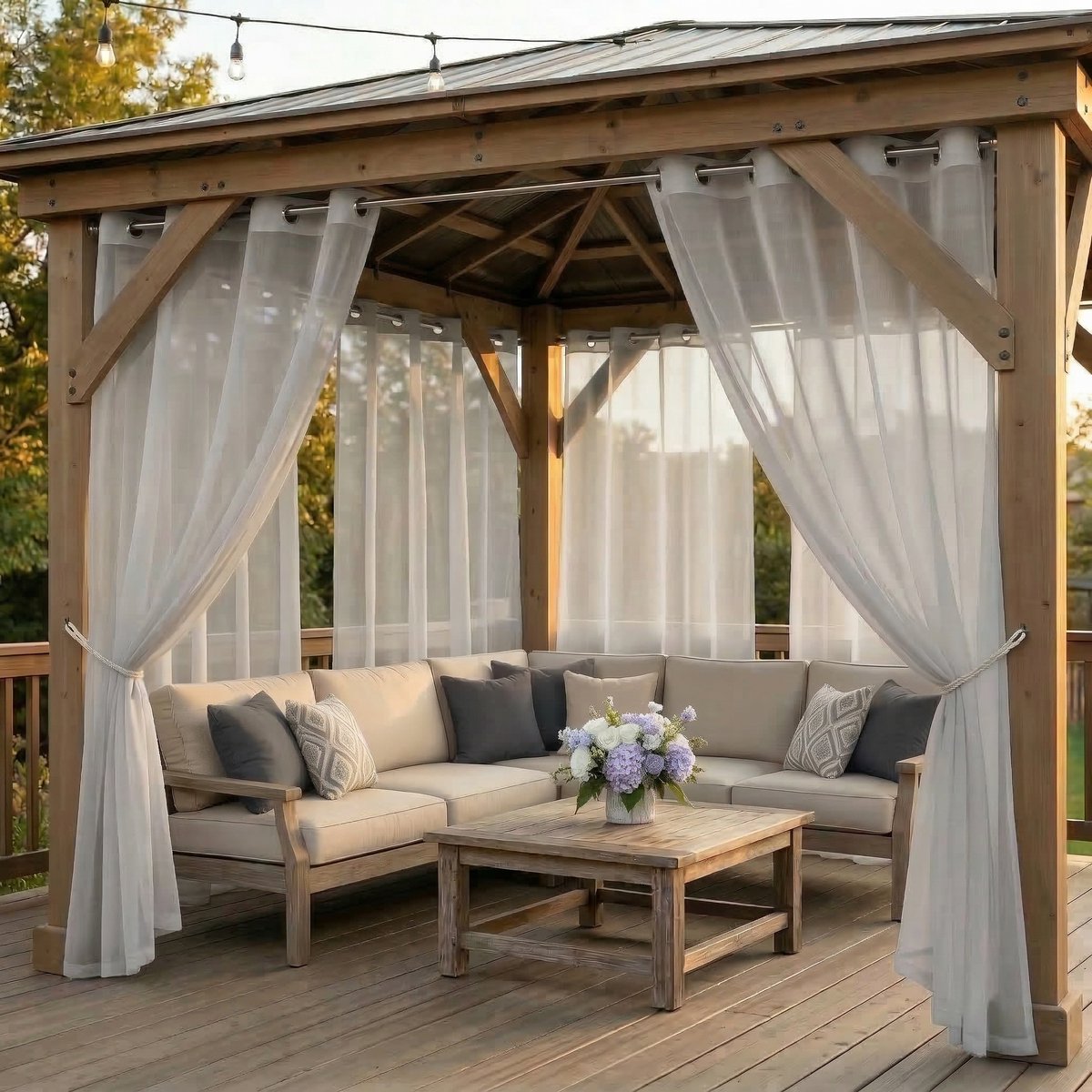 Qelus 4 Stuks Buitengordijnen Waterdicht Lichtdoorlatend met Ringen - Vitrages - Outdoor Gordijn Transparant - 132x244cm - Lichtgrijs Lichtgrijs (4 Stuks)
