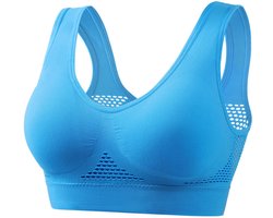 Comfortabele Naadloze Sport BH Zonder Beugel voor Dames - Ademend Mesh Design met Open Rug - Zacht en Ondersteunend - Ideaal voor yoga, fitness, pilates, hardlopen en dagelijkse workouts- Hemelsblauw- 5XL