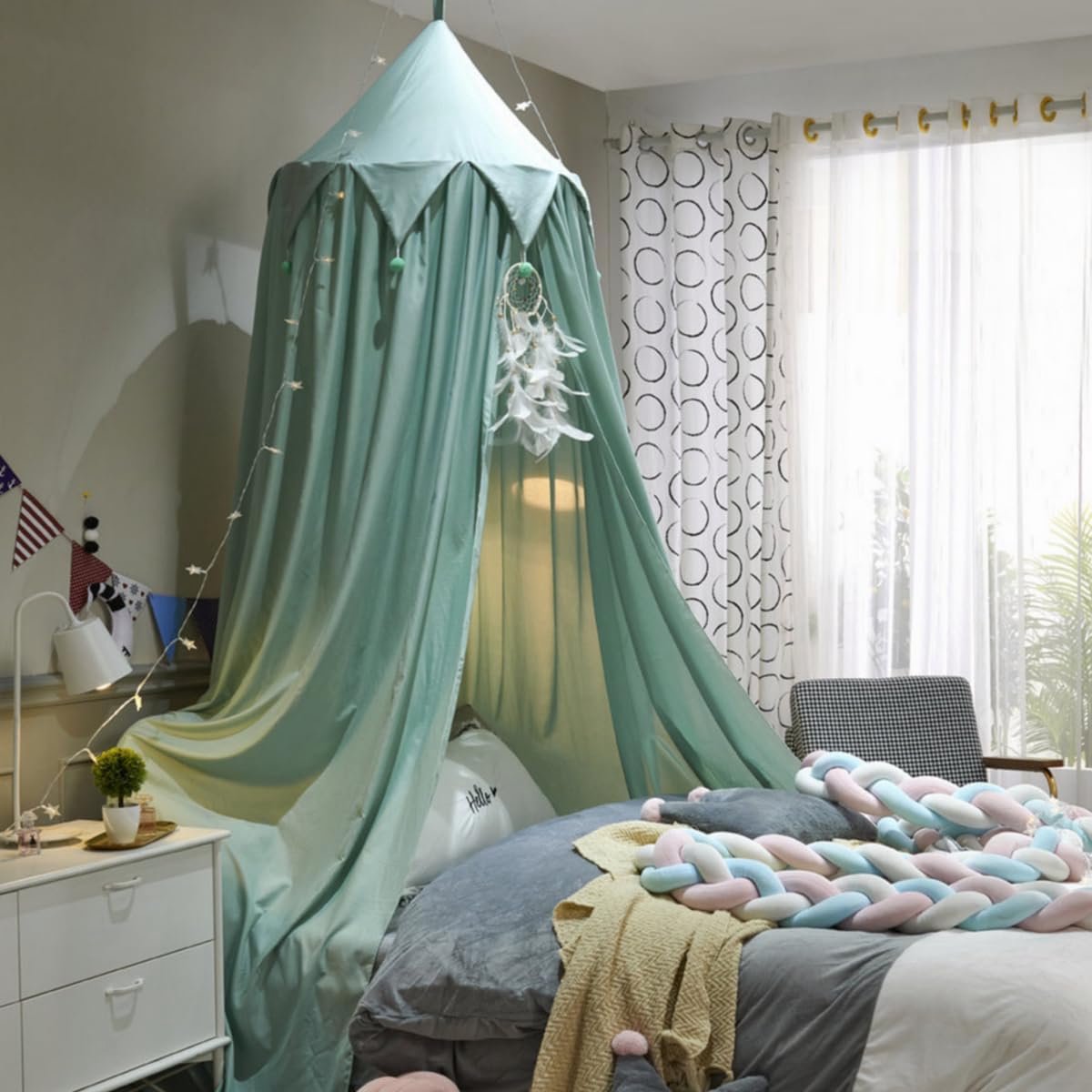 Bedhemel Kinderen - Muggennet Luifel - Speelkamer Decoratie - Hoge Koepel Design - 33 x 25 cm - Groen