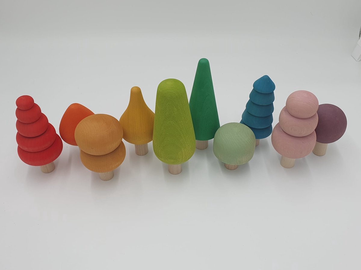 Houten bomen - Regenboogkleuren - 10 stuks - open einde speelgoed - Educatief montessori speelgoed