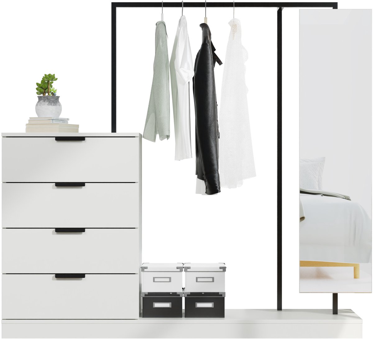 Kledingrek - ladekast met spiegel - kledingkast - opbergkast kleding - hangkast kleding