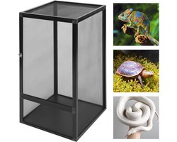 Afsluitbaar Terrarium - Faunabox Habitat - Reptielen Huisvesting - Afneembaar Net - 45x45x80 cm - Zwart