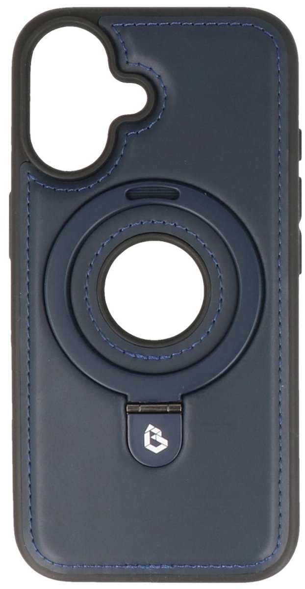 MagSafe Lederlook Hoesje met Standaard - Magnetische Case - Geschikt voor iPhone 16 - Navy