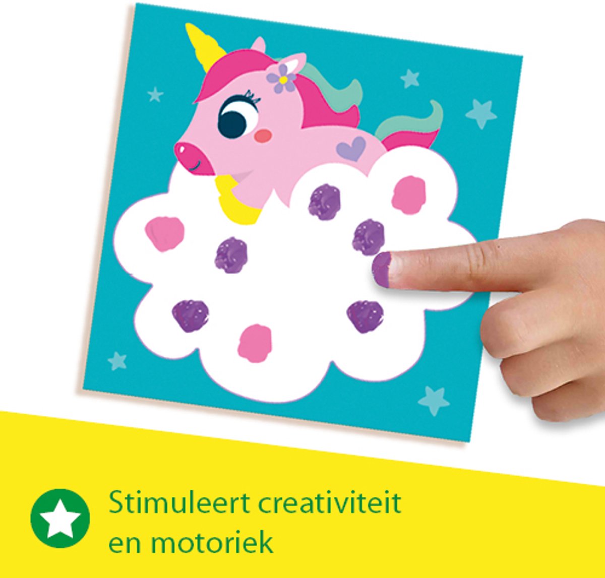 SES Creative - My first – Stippen met Vingerverf Fantasie Figuren - 10 vrolijke vingerverf kaarten in prinsessen feeën thema – Unicorn – Glutenvrij - 1 tot 4 jaar — afbeelding 6