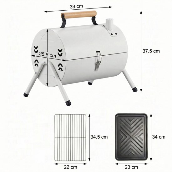 Luxe Draagbare Tafelbarbecue Houtskool - 2-in-1 Smoker & Open Grill - Met Grillplaat & Deksel - Compacte Camping BBQ voor Balkon & Park - Dubbel Grilloppervlak - Houtskool Barbecue - Ideaal voor Buiten - Houtskool BBQ - Wit, 25.5 x 37.5 x 39 cm van Luxe — afbeelding 2