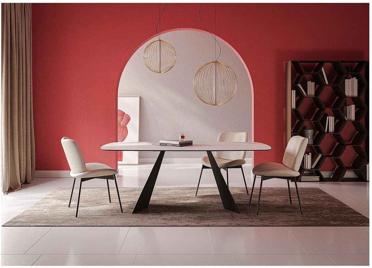 Eettafel 200x100x75 cm Ovaal Marmerlook Steengoed – 8 Personen – Luxe Moderne Design Eettafel Wit met Stalen Onderstel – Abkantoor