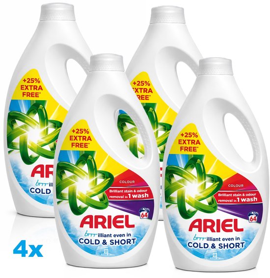 Ariel Colour Vloeibaar Wasmiddel – 4 x 64 Wasbeurten – Cold & Short – 4 ...