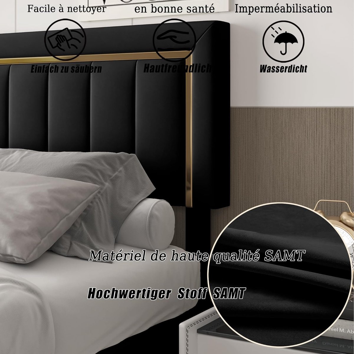 Gestoffeerd Opbergbed 160x200 cm Hydraulisch Tweepersoonsbed met Hoofdbord, Fluwelen Bedframe met Lattenbodem en Grote Opbergruimte – Zwart Velvet – Zonder Matras – Abkantoor
