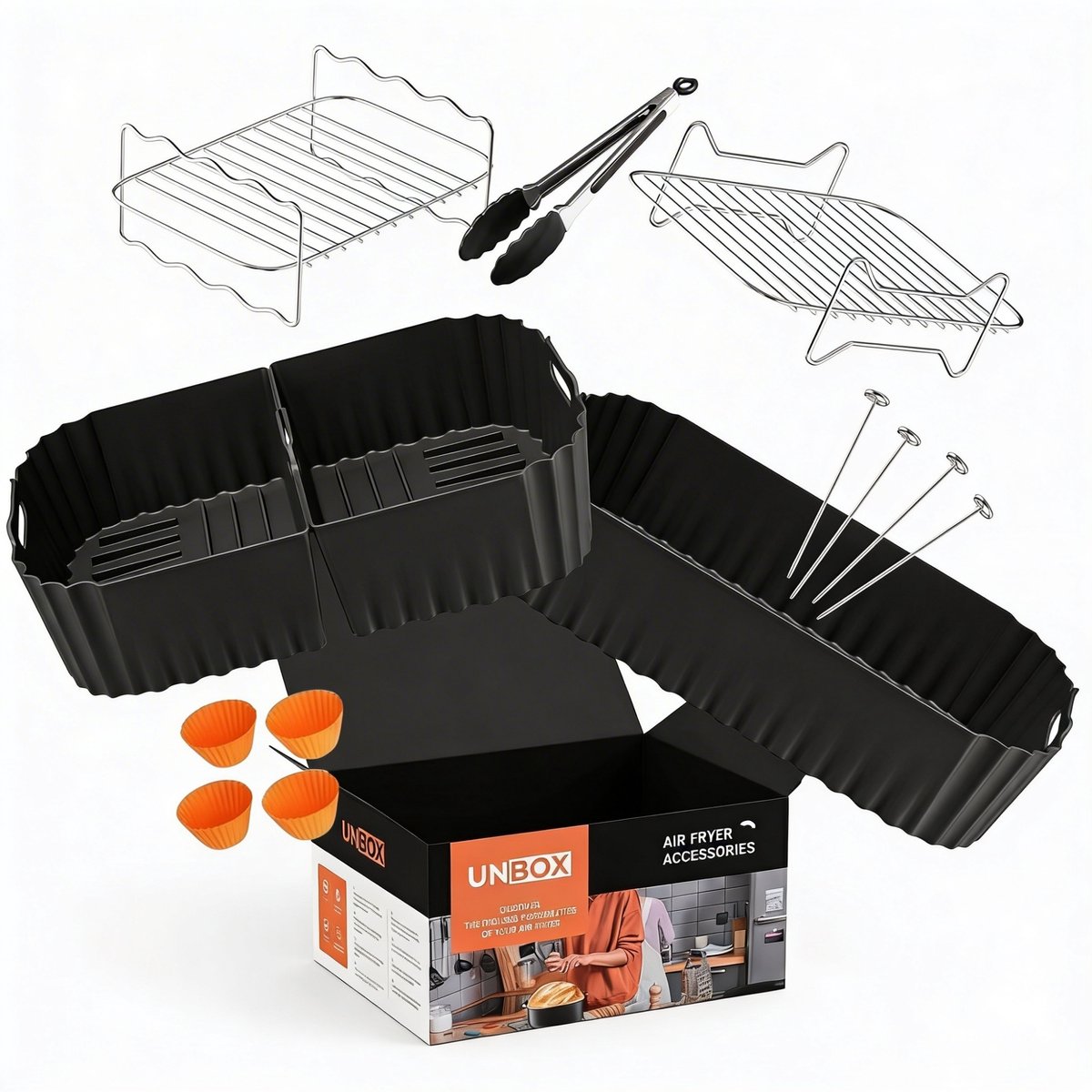 UNBOX Airfryer Accessoires - Geschikt voor Philips 1000 Series Dual Basket Airfryer - NA150/00 - 7,1L - Inclusief Airfryer Siliconen Bakje & e-Receptenboek — afbeelding 5