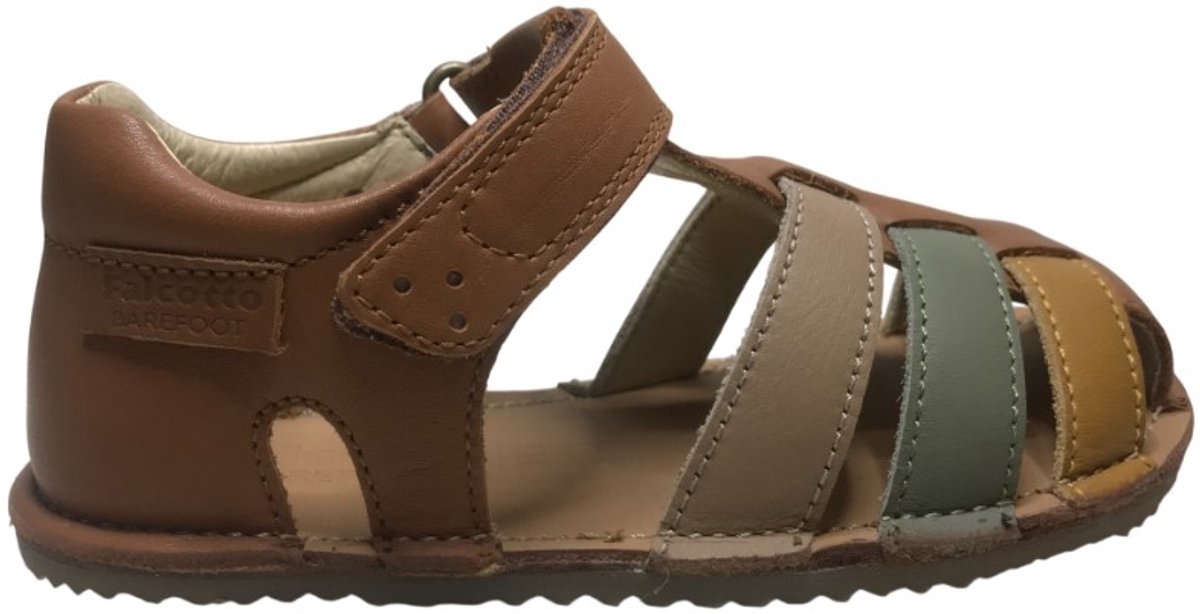 Falcotto Barefoot - Erado -mt 25 - velcro gesloten lederen sandalen - cognac/multi