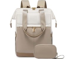 Groot Rugzak Dames - Laptop Rugzak - Met Laptopvak 15 Inch -Reisrugzak Dames - Grote Handtas Rugzak Reizen - Schooltas Modern - Waterdicht - Meisjes - Zakelijke Handbagage voor Reizen Vakantie Kantoor - Beige
