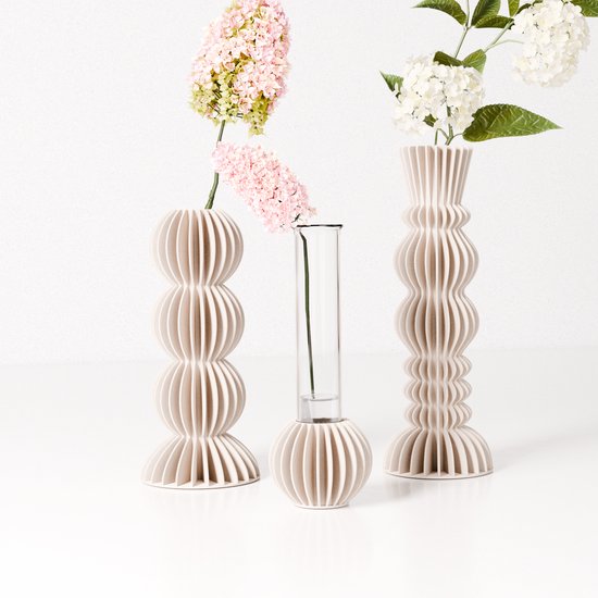 Fleuriek - Beige mini vazen set van 3 voor bloemen of droogbloemen - Japandi...