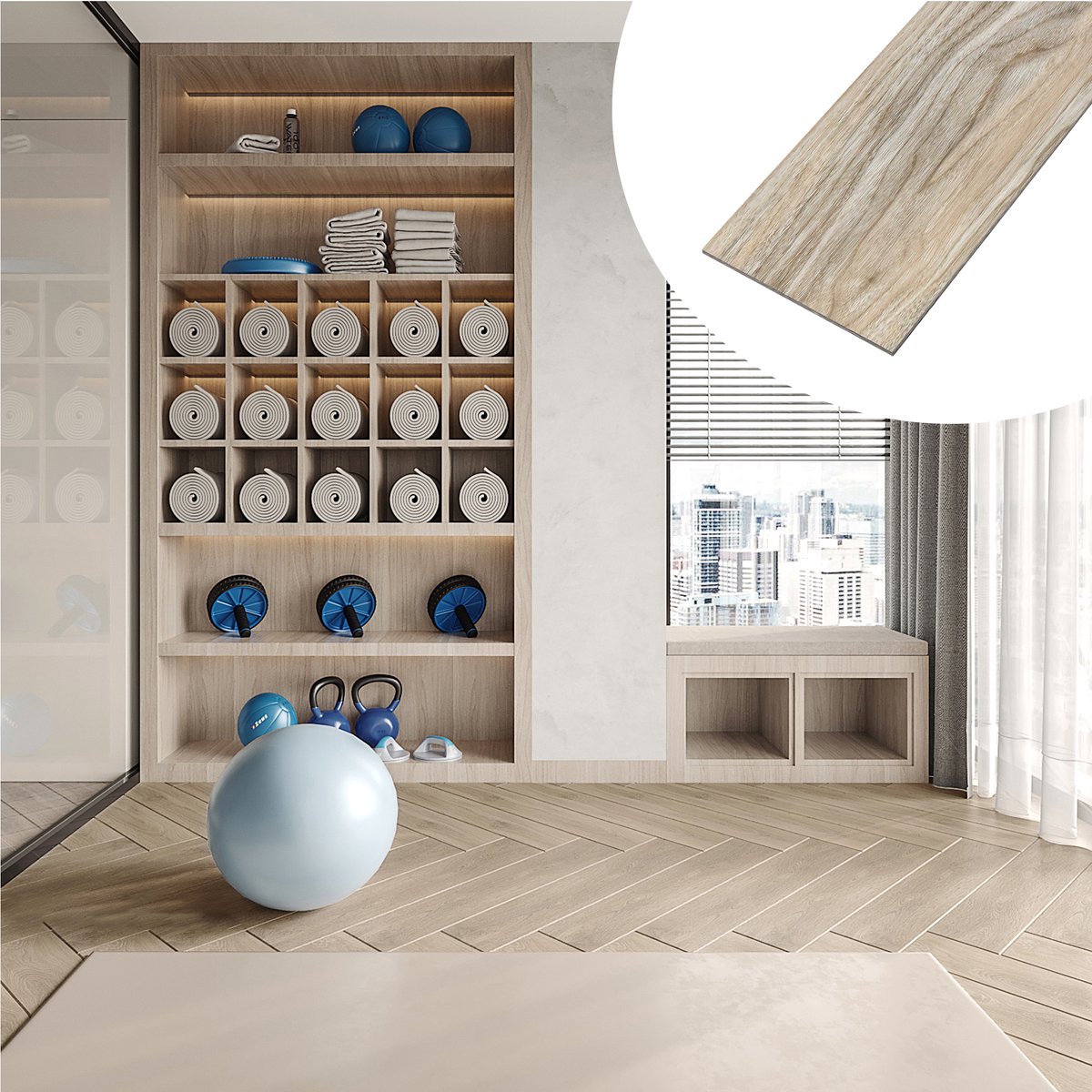 Froadp 10 m² PVC-vloerbedekking in lichtbruin tegels Vinylvloer kliksysteem Vinyl vloerbedekking met houteffect voor vloerverwarming 72 tegels