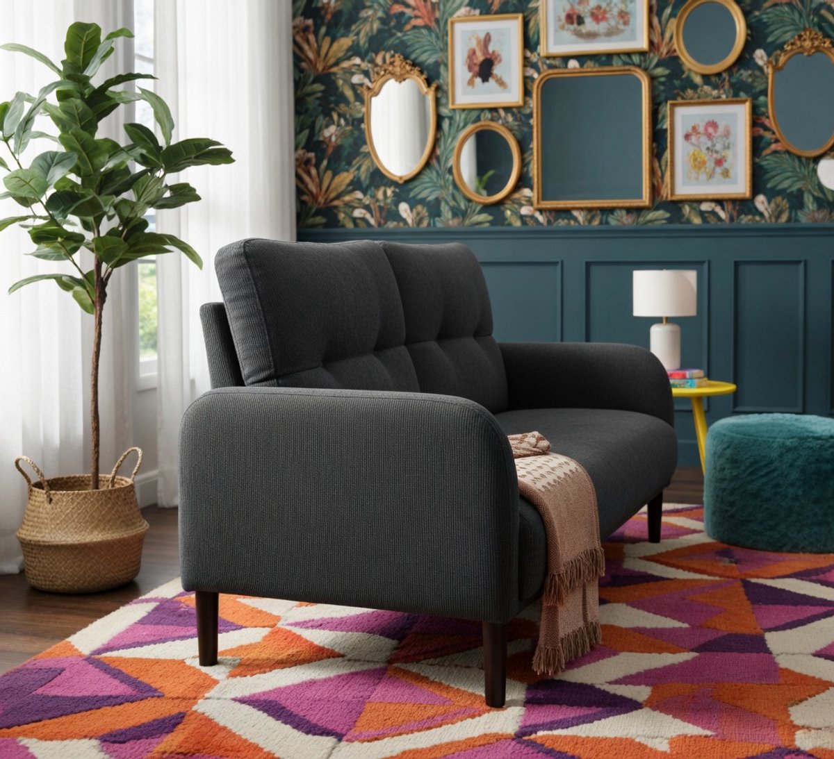 Corduroy 2-Zits Bank – Compacte Loveseat met Hoge Rugleuning, Opbergvakken & Metalen Poten – Moderne Kleine Bank voor Woonkamer, Slaapkamer & Kantoor – Grijs - Furniture Land