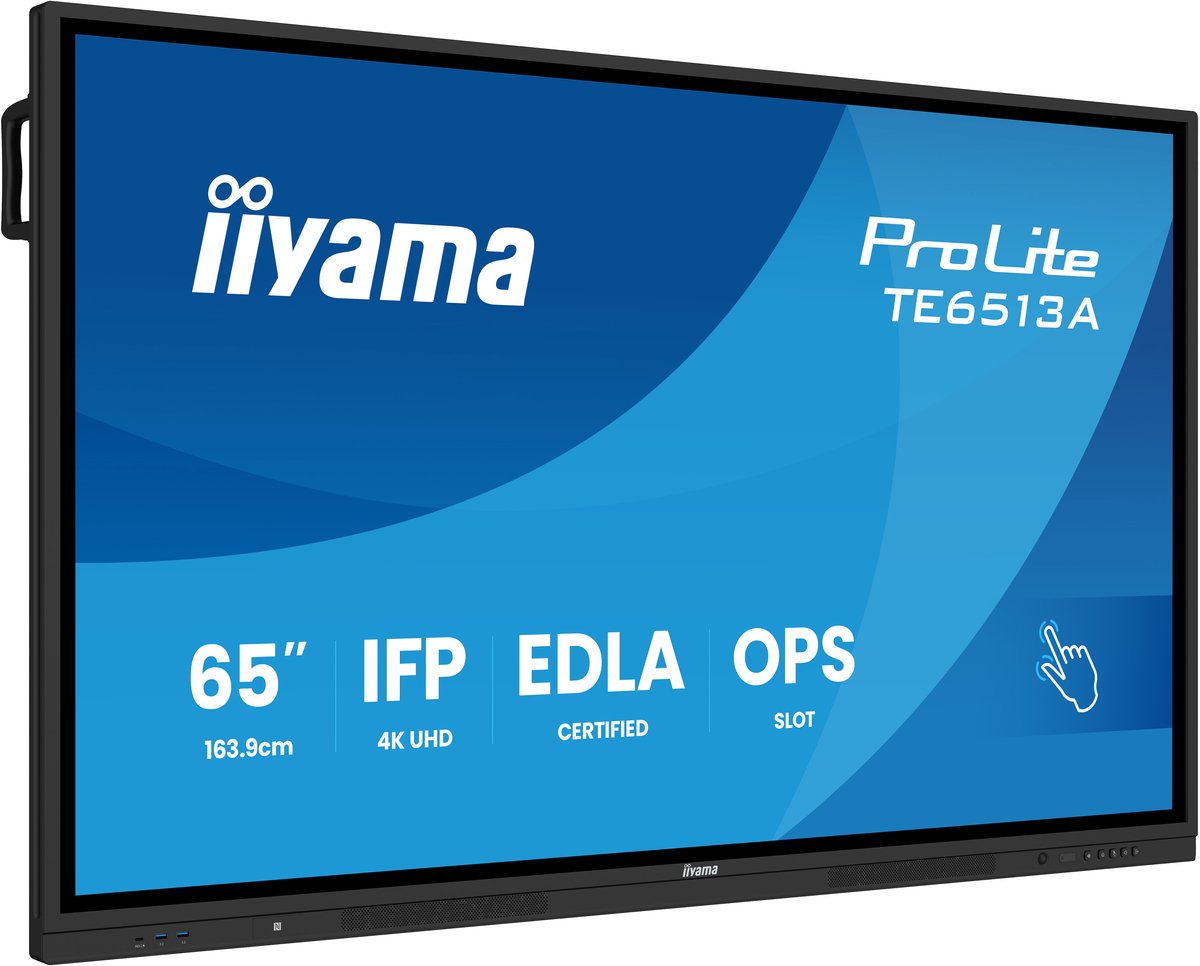 iiyama TE6513A-B2AG beeldkrant Interactief flatscreen 163,8 cm (64.5") Wifi 500 cd/m² 4K Ultra HD Zwart Touchscreen Type processor Android 24/7