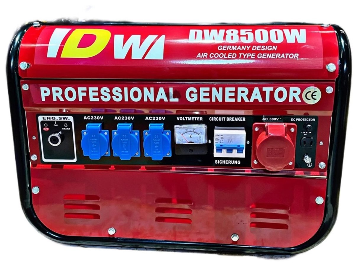 DW DW8500 –generator 2.5 kW – noodstroom aggregaat benzine – mobiele stroomgenerator 2500 watt – camping, caravan & thuis – 230V / 380V