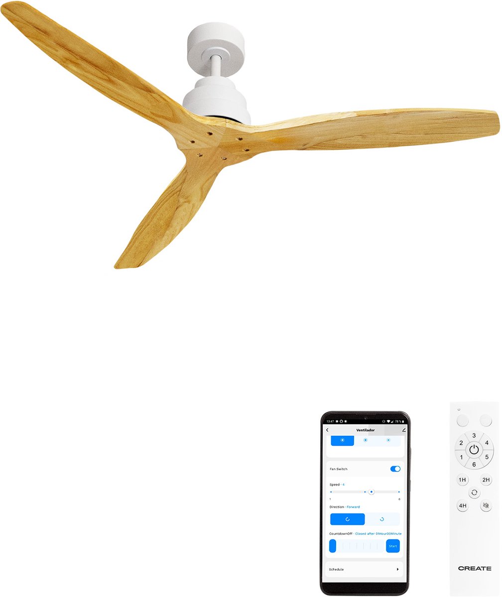 CREATE - Stille plafondventilator van 40 W met technische ABS-bladen, verkrijgbaar in verschillende maten - M - Geen licht - WIFI - WIND STYLANCE