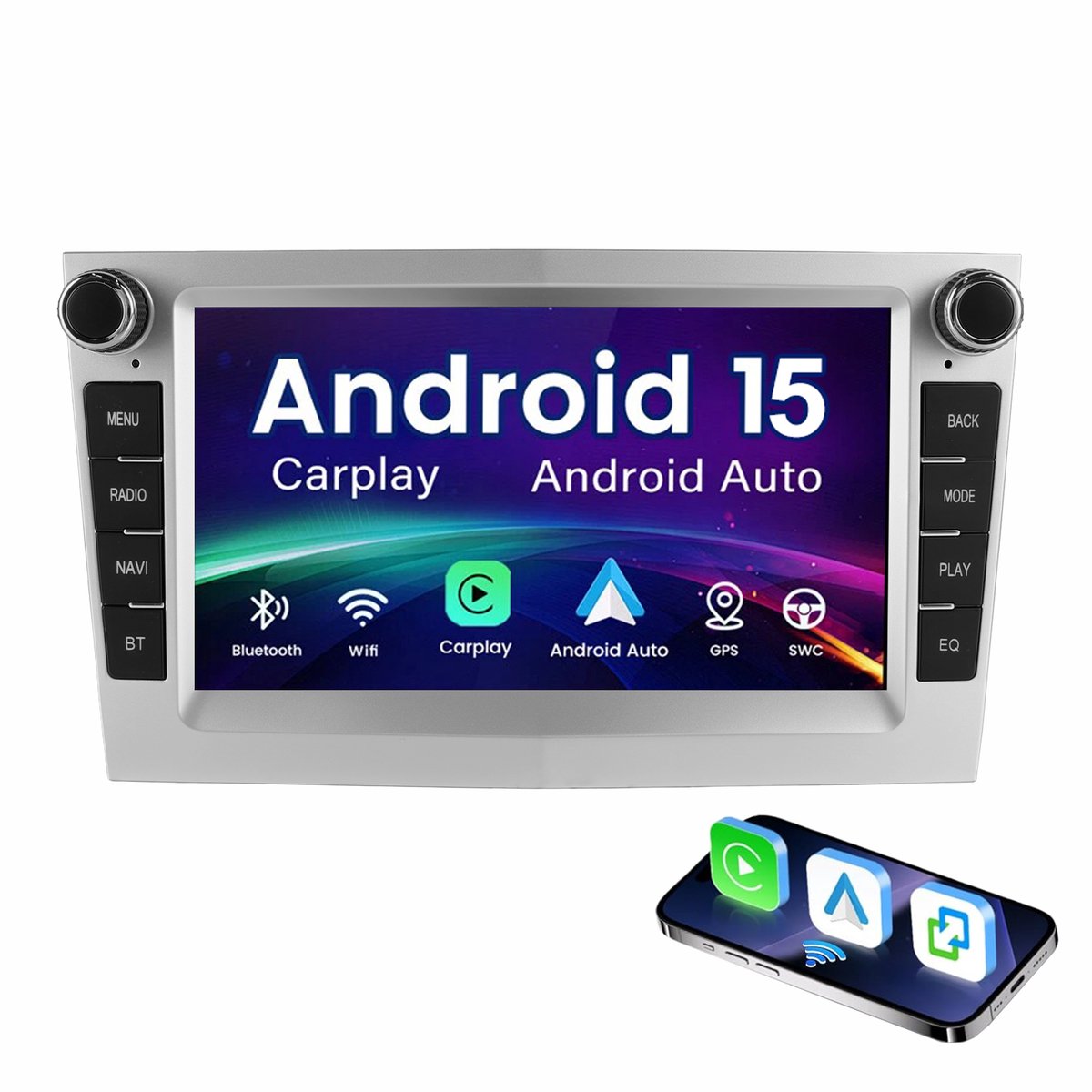 ESSGOO Autoradio Geschikt voor Opel - Android 15 - Apple Carplay & Android Auto (Draadloos) - 4+64GB - 7 Inch HD Touchscreen - GPS, Bluetooth, WIFI - Navigatiesysteem - Zilver