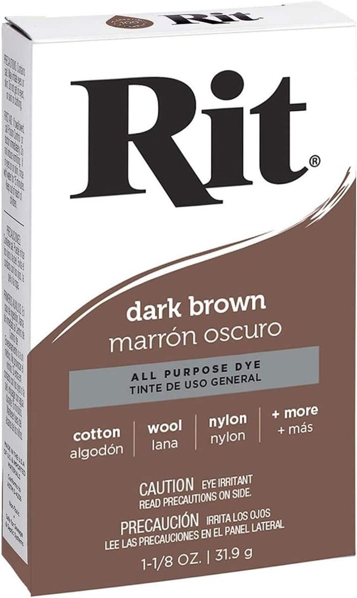 Rit textielverf poeder donkerbruin 31,9g voor kleding en accessoires.