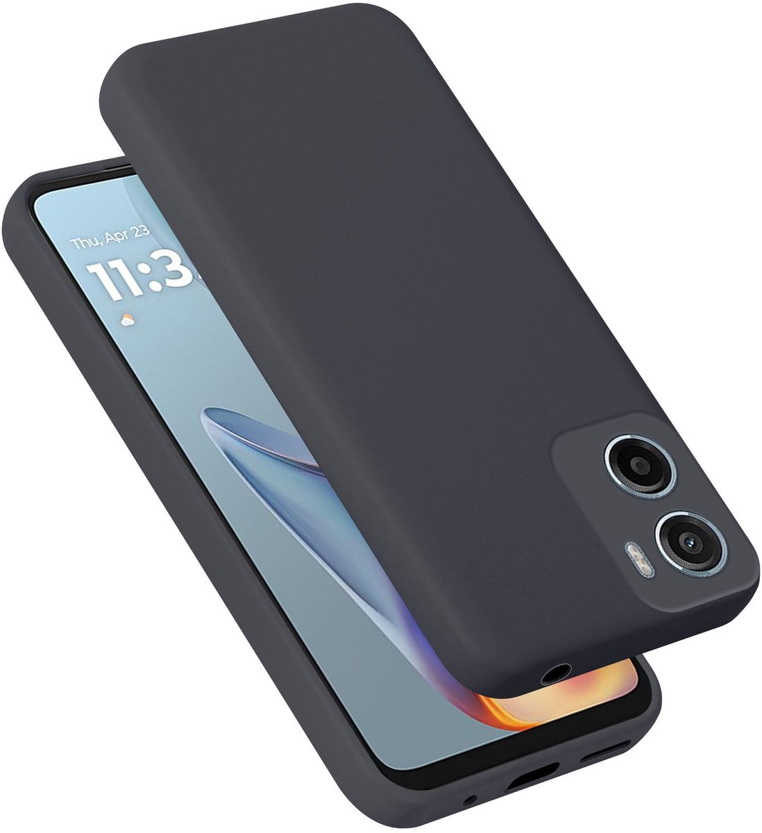 Cadorabo Hoesje geschikt voor Motorola Moto E15 Case in Liquid Zwart Beschermhoes gemaakt van flexibel TPU silicone etui cover mobiele telefoonhoesje