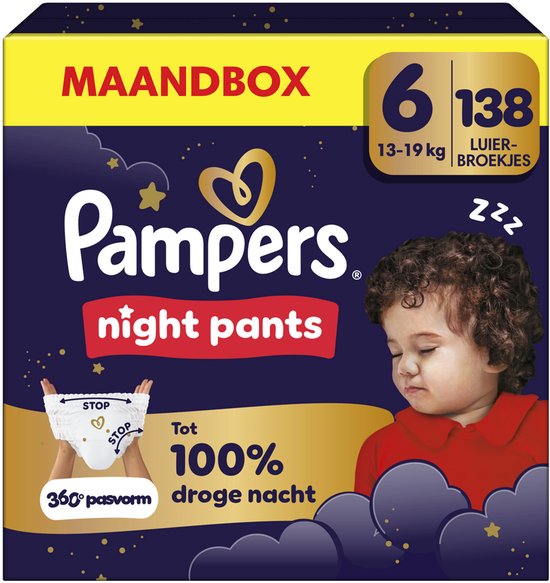 Pampers Night Pants Maat 6 - 138 luierbroekjes - 13kg+ - Maandbox